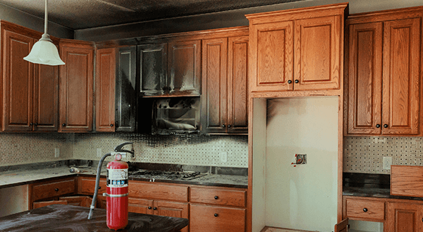 fire damaged kitchen