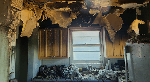 fire damaged kitchen